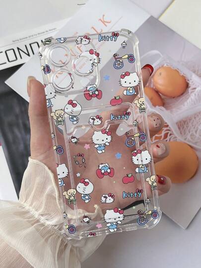Sanrio غطاء هاتف مطبوع عليه قطة صغيرة، شفاف مصنوع من مادة TPU مقاوم للسقوط من الأركان الأربعة، متوافق مع هواتف آيفون 13، ريدمي 14C، جالاكسي A55، بيكسل 8، مقاوم للماء والصدمات والخدش