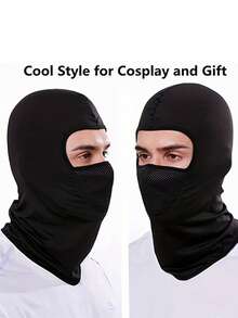 1pc Unisex Balaclava Hat, Suitable For Cycling & Skiing, Windproof And UV Protection - Black - View 3