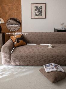 1pc 3D Sofa Cover, Multifunctional Full Wrap Sofa Protector, Solid Color Geometric Pattern Design, Holiday Decor Sofa Slipcover, High Elasticity All-Inclusive Sofa Cover, Suitable For All Seasons - Brown - View 5