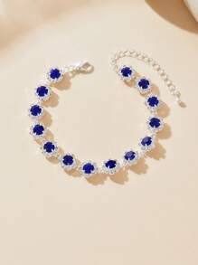 1 pièce Bracelet élégant et de luxe pour femme avec cristaux bleus et strass, convient pour le port en soirée