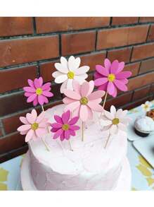 24 PIÈCES Décorations de gâteau en forme de Marguerite rose, fleur Toppers de gâteau, Cure-dents picks pour fête, décoration de baptême, baby shower, anniversaire, Noël