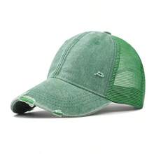 1 pezzo Cappellino da baseball sportivo da esterno con pannello in rete e colore tinta unita consumato, traspirante, adatto per primavera ed estate, protezione UV, spiaggia - Multicolore - Visualizzare 9