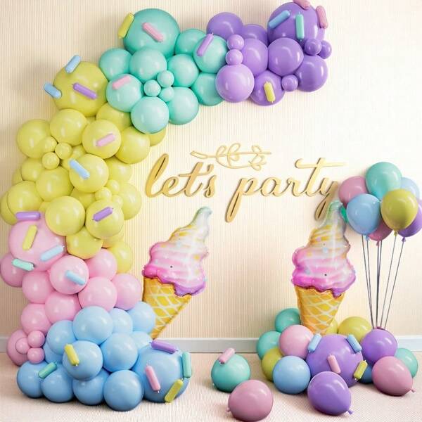 Ice Cream Balloons Garland Arch Kit With Macaron Rainbow Latex Balloons,Ice Cream, Donut, Lollipop Aluminium Film Balloons For Birthday Party Decor,Summer Decor,Swimming Pool Decor,Wedding,Indoor And Outdoor Decoration, Decorative Balloons, Festival Balloons