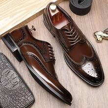 JASONSTAR Men's Brogue Cap Toe Oxford Shoes, Lace-Up Front Dress Shoes For Business Formal White Tie Occasions Shoes - nâu sẫm - Xem 5