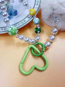 Creative DIY Cute Fresh Furry Pompom & Pearl Beaded Candy Color Rabbit Keychain Bag Pendant