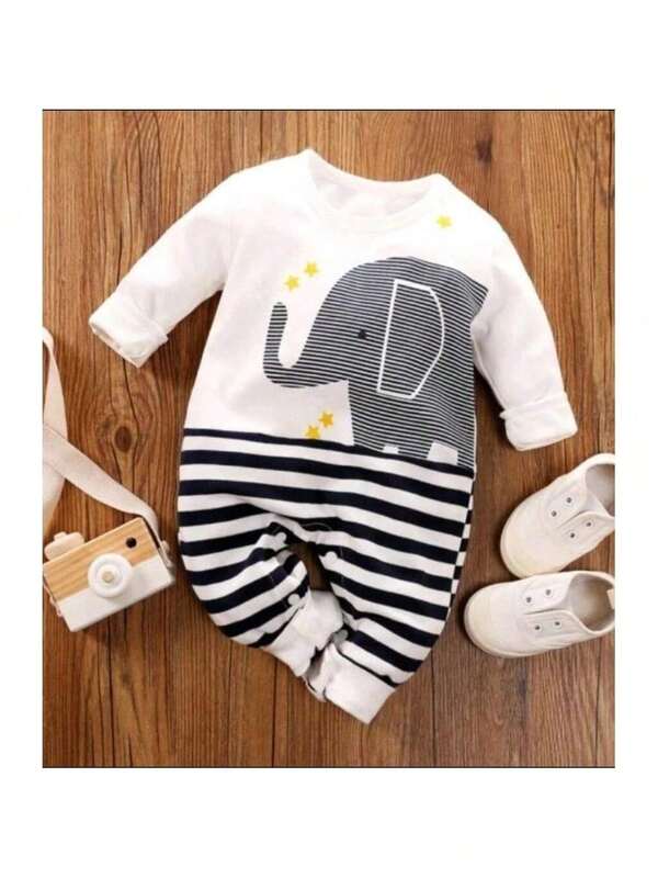 Macacão para Bebê Menino de Elefante - Manga Longa Vira Pés