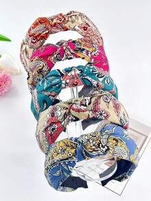 1 件女士波西米亚风格发带腰果花中心结头巾，复古头带发箍