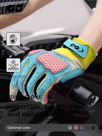  1 par de guantes de moto GOLOVEJOY de nueva moda con contraste de colores, guantes de ciclismo deportivos al aire libre gruesos, resistentes a arañazos y versátiles de color rosa y verde para motocicleta