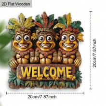 1pc Welcome Hawaiian TIKI Wooden Wall Hanging & Plaque, 2D Flat Wood Art Decor Suitable For Hallway, Corridor And Garden