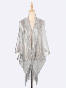 1 pieza Cárdigan tipo alas de murciélago delgado, con decoración de flecos calados, protección solar talla grande para cubrir vestidos de verano - Multicolor - Ver 12