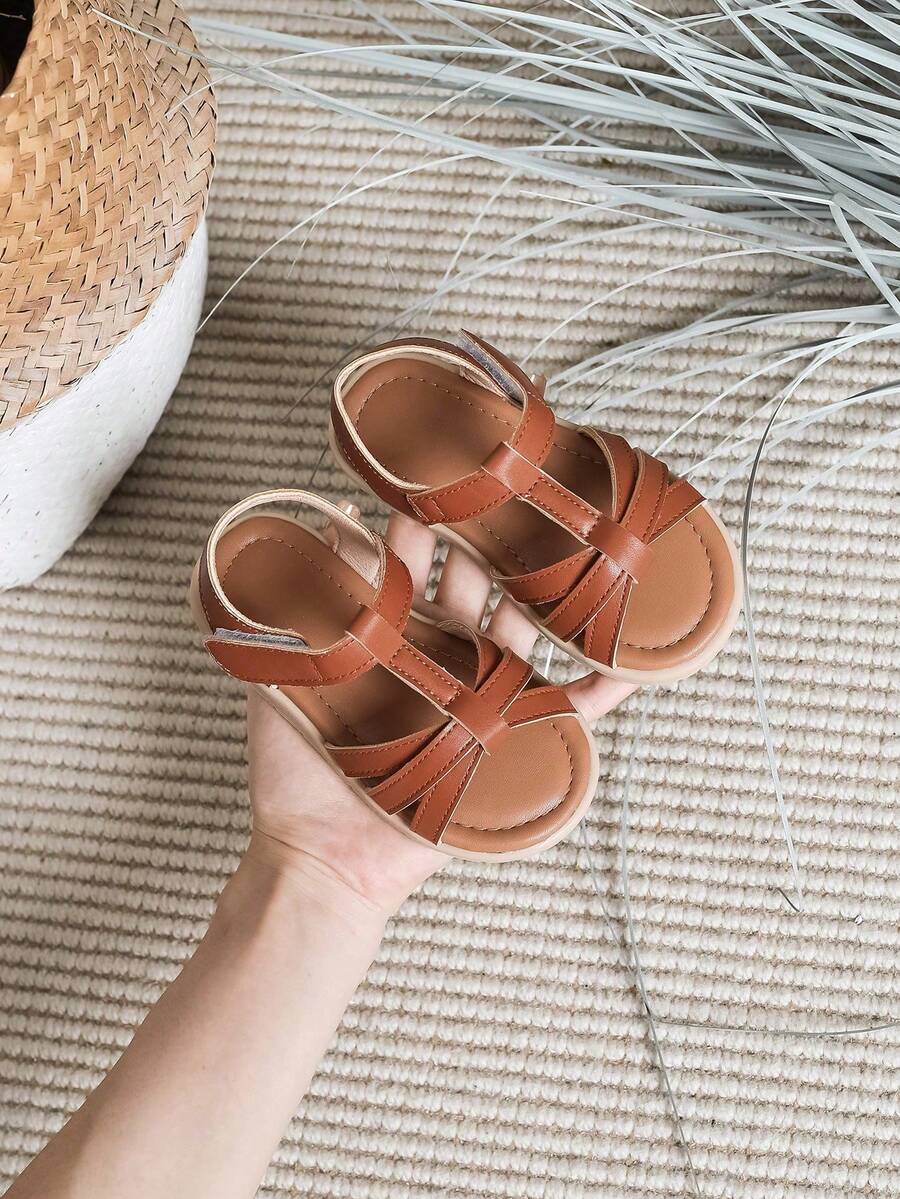 女童凉鞋儿童罗马凉鞋小女孩软底公主凉鞋 - 棕色 - 查看 1