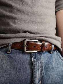 2pcs Men's Leather Pin Buckle Casual Retro Leather Belt Youth Jeans Belt, Father's Day GiftValentine's Day - ZH017-Black/Coffee - 查看 4