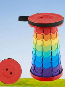 1pc Fashionable Outdoor Rainbow Foldable Stool, Plastic Folding Chair, Travel Queue Chair, Fishing Stool, Adjustable Telescoping Seat