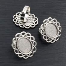 2件适合13x18mm椭圆形凸圆DIY可调戒指空白底座设置托盘手工珠宝制作戒指配件发现