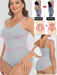 2PCS Slimming Women Tummy Control Shapewear Bodysuit Waist Trainer Body Shaper Underwear Waist Compression Jumpsuit Shaping Tank Top Seamless Undershirts Spaghetti Strap - Black+Blue(2 Pack) - View 3