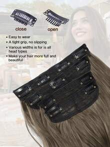 4入組夾片接髮20英寸波浪狀的接髮夾燈棕色的帶發亮的接髮充分頭合成纖維發片適合女士自然光澤 - 亞麻棕 - 查看 4