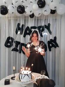 44/57pcs Minimalist Black & White Balloon Set | 20pcs Black Bowknot + Happy Birthday Banner | Latex Ribbon Set For Adult Party/Anniversary, Style Birthday Party Decorations, Party Supplies (White & Pink Available)