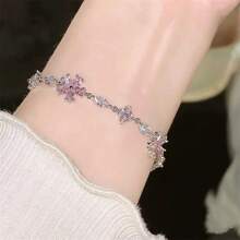 1pc Elegant Women's Bracelet, Fashion Minimalist Pink Crystal Bracelet, Suitable For Daily Wear, Jewelry Gift