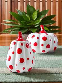 1pc Creative Resin Polka Dot Pumpkin Decor Figurine, Unique Pumpkin Decorative Crafts, Multiple Colors Available, Suitable For Living Room, Study, Nightstand, Dining Room, Wedding, Party Home Decoration