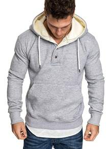 1 pieza Sudadera con capucha gris pure color casual para hombre con bolsillos y cordón para capucha - Gris Claro - Ver 4