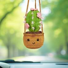 1 pieza de adorno colgante para el espejo retrovisor, hecho a mano en estilo bohemio, accesorio ideal para mujeres, niñas, amantes de suculentas/cactus, decoración interior verde para el coche, también apto como accesorio colgante para camiones, decoraciones y regalos de boda, decoración del hogar