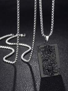 1pc Retro Skull Playing Card Pendant Necklace For Men - Black - View 1
