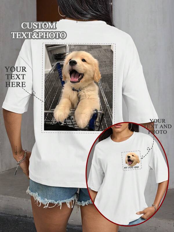 Customized Personalized Gifts, Custom Women's T-Shirts, Add Your Text And Photos (Badge Pattern/Company Logo/Family Photo/Selfie/Pet/Couple Photo), Design Pattern And Text On The Front, Personalized, Customized, Custom, Unique, Guy Costumes, Capsule Wardrobe, Men Basic/Street Style, Ideal Gifts For Him, Boyfriend, Family, Friends, For Birthdays, For Vacation/Holiday, For School/Competition, For Sports/Climbing, Women Summer Clothes