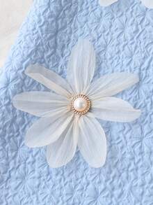 Abito con maniche a palloncino, decorato con perle blu e fiori, per ragazze - Blu - Visualizzare 7
