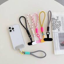 1pc Dopamine Color Block Short Wrist Strap Keychain Phone Lanyard With Silicone Anti-Lost Clip