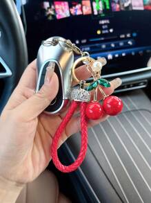 1 件樱桃水果水钻装饰钥匙扣
