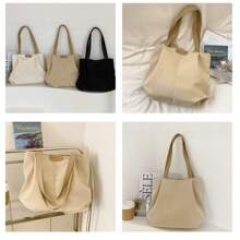 2025 New European And American Style Casual Versatile Large Capacity Canvas Tote Bag, Commuter Tote Bag For College Students