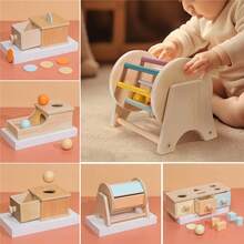 蒙特梭利婴儿木制玩具硬币球忙碌鼓颜色形状认知匹配教育感官玩具宝宝教具礼物 - 學具盒 - 查看 2