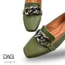 Mocassim Bico Quadrado  Napa Verde Oliva I Corrente