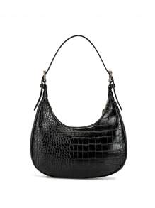 DK DKMG 1pc Burgundy Crocodile Embossed PU Leather Women Handbag, Shoulder Bag, Crescent Bag, Fashion Elegant Versatile For Party, Casual Date, Lightweight For Daily Use And Holiday Gift