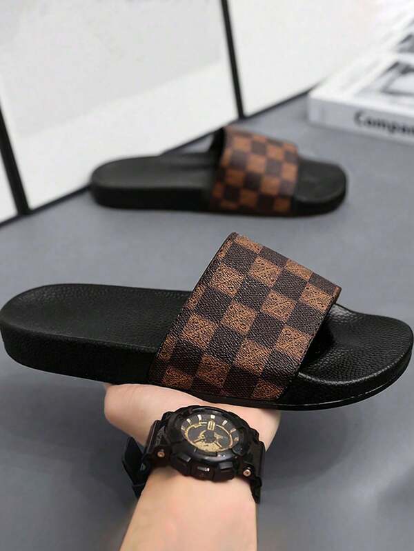 Men's Plaid Patttern Slippers, Simple Stylish House Slippers, Shower Sandals, Indoor Slides, Bathroom Flip Flops