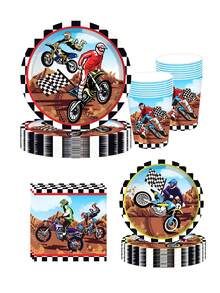 10 Buah Piring dan Serbet Pesta Bertema Sepeda Motor Off-Road, Set Peralatan Makan Pesta Bertema Sepeda Motor, Dekorasi Pesta Sepeda Motor Off-Road - MultiWarna - View 2