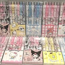Sanrio 6pcs Sanrio Cartoon 0.55mm Ballpoint Pens With Hello Kitty, Kuromi, Melody Designs, Quick-Drying Ink, Children's Gift/Ballpoint Pen, School Supplies, Anime Cartoon Stationery, College Style Stationery, Hello Kitty Supplies>Children's Writing Tools, Kuromi Office Supplies