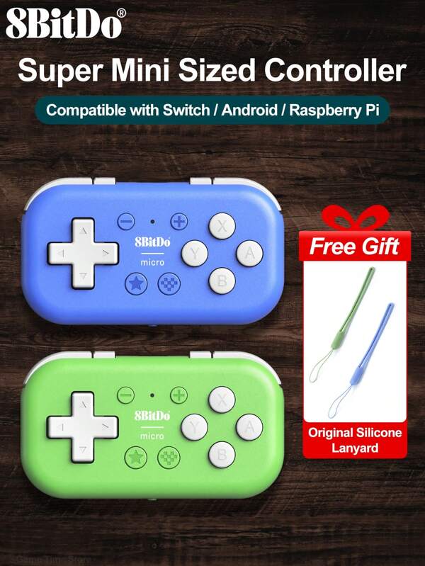 8bitdo 8BitDo Micro Controller Compatibel met Zakformaat Gaming Bluetooth Gamepads Voor Android Mobiele Telefoon Ultra Draagbaar Voor Raspberry Pi IOS IPadOS MacOS Windows (Alleen Toetsenbordmodus), Gemaakt voor 2D-games, Bluetooth of bekabeld verbonden, Blauw en Groen