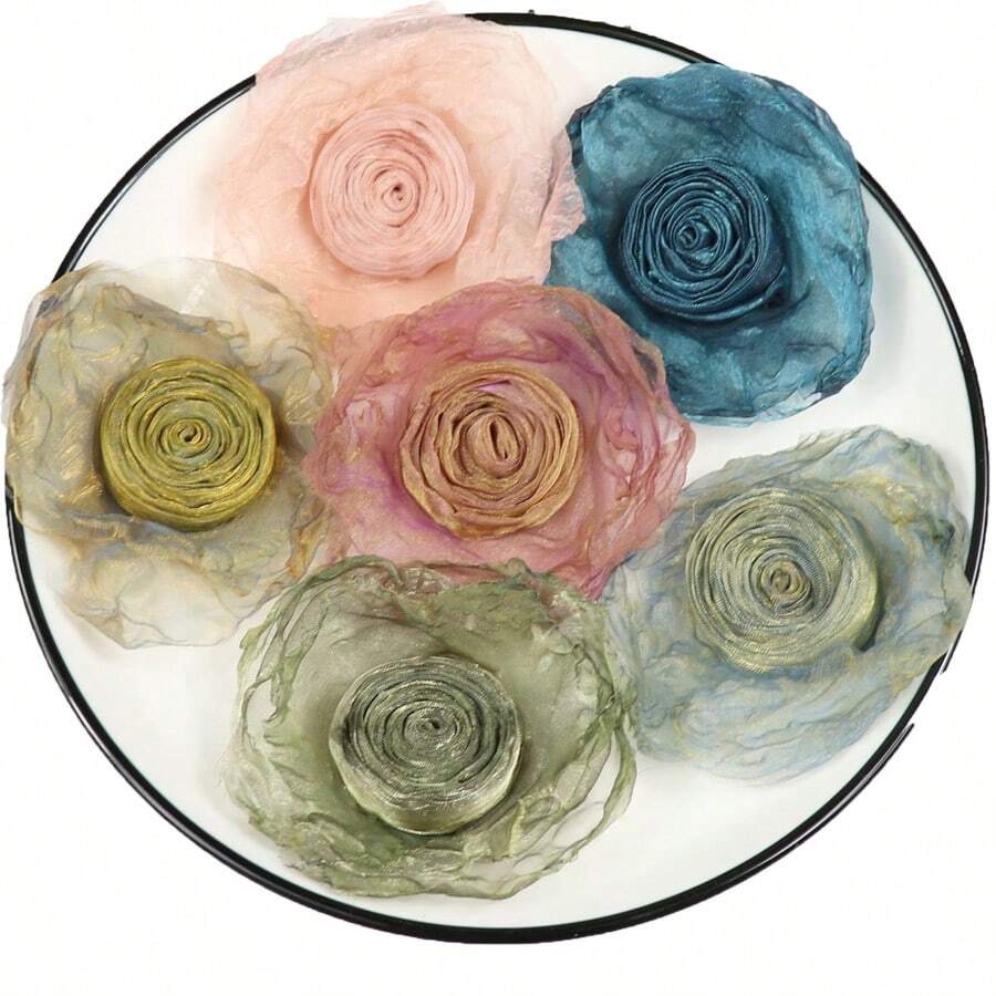 玫瑰花布料配件手工花卉DIY配饰欧根纱玫瑰半成品装饰服装组件 - 彩色 - 查看 1