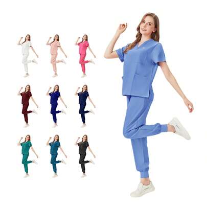 DEESTE Pijama Quirurgica Antifluidos para Mujer, Uniformes de Enfermeras de Mujer con Cuello en V y Múltiples Bolsillos, Conjunto de Scrubs Médicos con Múltiples bolsillos Varios colores, Conjuntos de Ropa de Trabajo, Yoga, Correr, Medicos