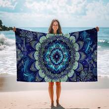 1 PC Geometric Patterns Ultra-Fine Fiber Magnetic Fixed Beach Towel, Fast Drying Super Absorbent Lightweight Travel Towel, Multi-Color Printed Swimming Towel, Camping Towel, Swimming Pool, Water Sports, Yoga, Gym, Backpack