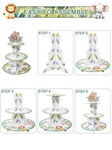 1 pièce Présentoir à gâteau de style jungle, support à cupcakes jungle, fournitures de décoration pour fête d'anniversaire sur le thème de la jungle, présentoir alimentaire, tour à cupcakes, présentoir à gâteaux et desserts, décoration de mariage, fournitures pour baby shower et fête de révélation du sexe, décoration de fête de vacances