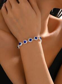 1 pièce Bracelet élégant et de luxe pour femme avec cristaux bleus et strass, convient pour le port en soirée