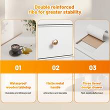 EnHomee 49.2" W Dresser For Bedroom With Hanging Rack 6 Drawers Dresser With LED Lights & Charging Station, Fabric Dressers & Chest Of Drawers With Clothes Rack, Wooden Top, Grid Panel, Closet, Milky White - View 6