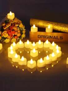 6/12/24 Stücke herzförmige warmfarbige flammlose LED Kerzen, 4,3 cm Nachtlicht dekorative Stimmungsbeleuchtung, kreatives Hochzeit Geburtstag Hochzeitskerzen Venue Dekoration Requisite Elektronische Kerze, Liebesgeschenk Valentinstag Dekoration