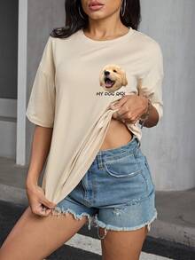 Women's T-Shirt, Front Design Pattern And Text Sports Summer - Apricot - View 2