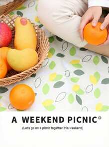 Yellow Green Leaf Waterproof Picnic Mat With Storage Pocket, For Outdoor, Picnic, Lawn Use, Suitable For Spring & Summer