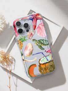 Funda para phone con diseño oceánico y estampado de coco y flores, transparente, compatible con phone S - Multicolor 4 - Ver 3