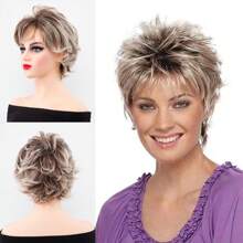 Elegant Women's Short Curly Pixie Cut Wig - Voluminous Gradient Style With Side Bangs, Perfect For Parties, Daily Wear & Valentine's Day Celebrations, High-Temperature Fiber, Loose Curls, Dark To Light Blonde Ombre, Festive Hairpiece | Voluminous Wig | Natural Look Wig