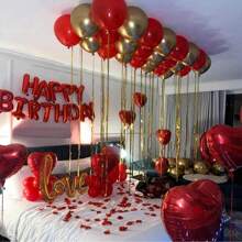 MZYI.LINGER 1050/21/200pcs Black & Silver Party Balloons Decorations, Silver Happy Birthday Banner, Chrome Silver Latex Balloons, Silver Heart Shaped Foil Balloons, 1000pcs Black Rose Petals, Suitable For Birthday Party, Birthday Decoration, Anniversary, Home Decor (18th/19th/20th/21st/25th/30th Birthday)